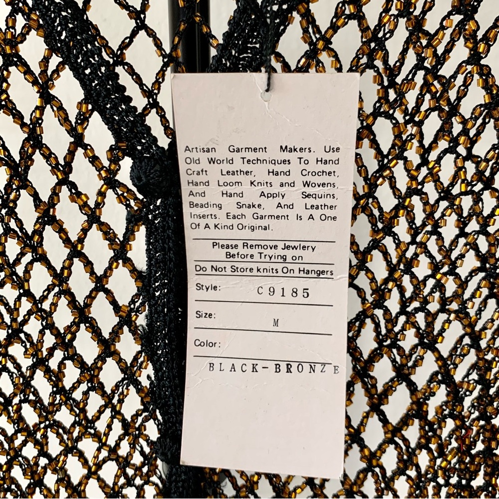 NWT Christine Phillipe Cali Couture Black & Bronze Beaded Crochet Knit Top Sz M - Picture 5 of 13